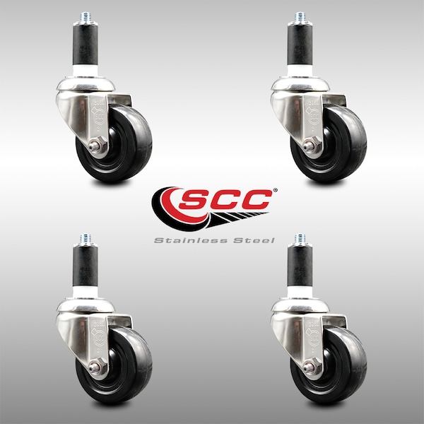 Service Caster 3 Inch 316SS Soft Rubber Wheel Swivel 1-3/8 Inch Expanding Stem Caster Set SCC SCC-SS316EX20S314-SRS-138-4 - main